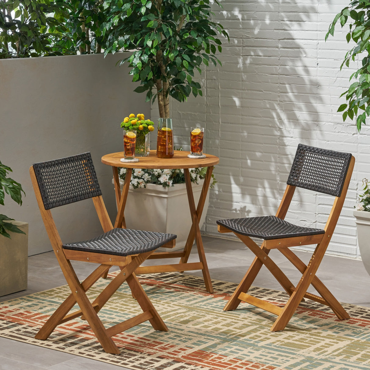 Hillside Outdoor Acacia Wood Foldable Bistro Chairs with Wicker Seating (Set of 2) by Christopher Knight Home