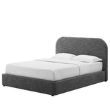 Hillsway Modern Curved Headboard Slate Fabric Upholstered Full Size Platform Bed