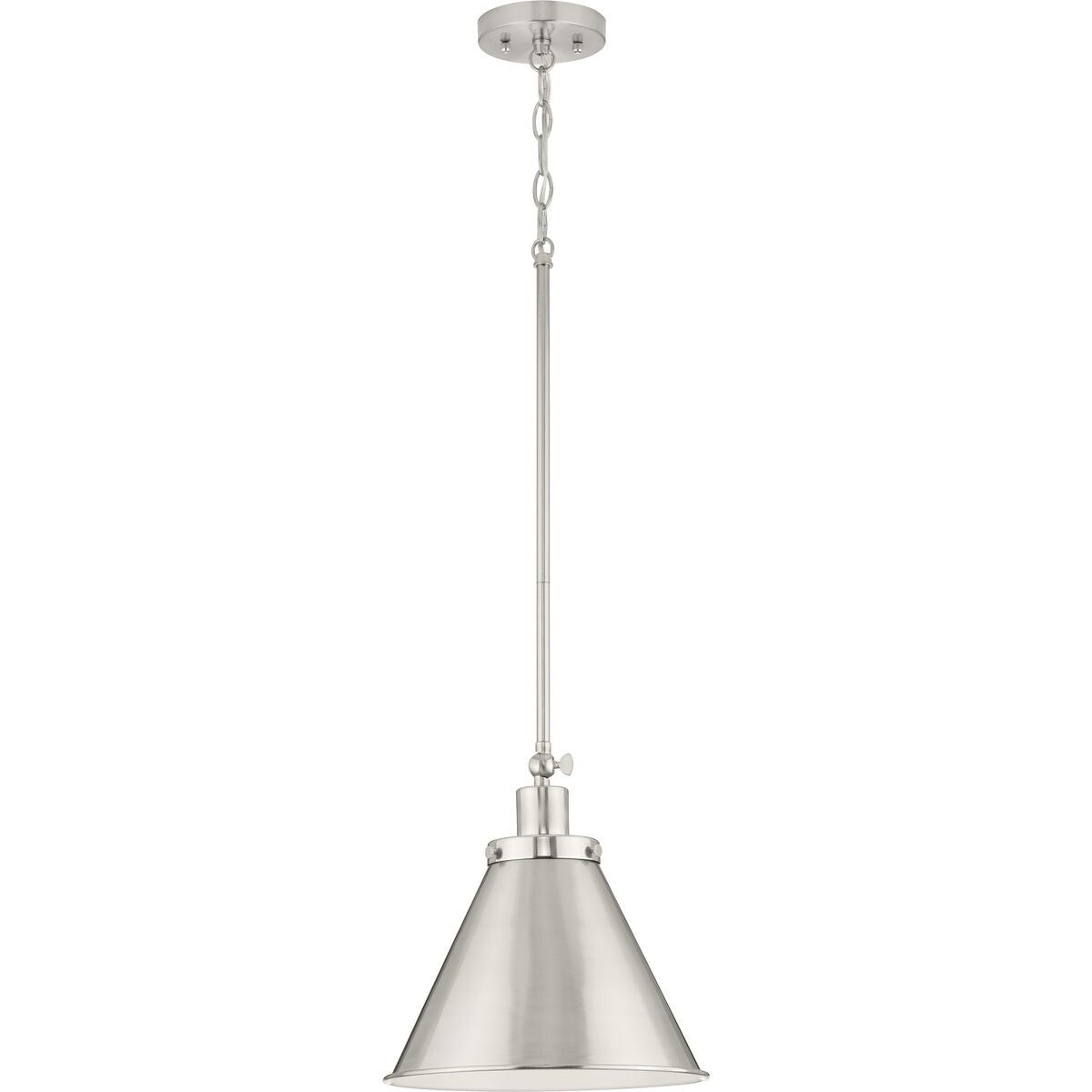 Hinton Collection One-Light Brushed Nickel Hanging Vintage Style Hanging Pendant Light - 12.25 in x 12.25 in x 12.75 in