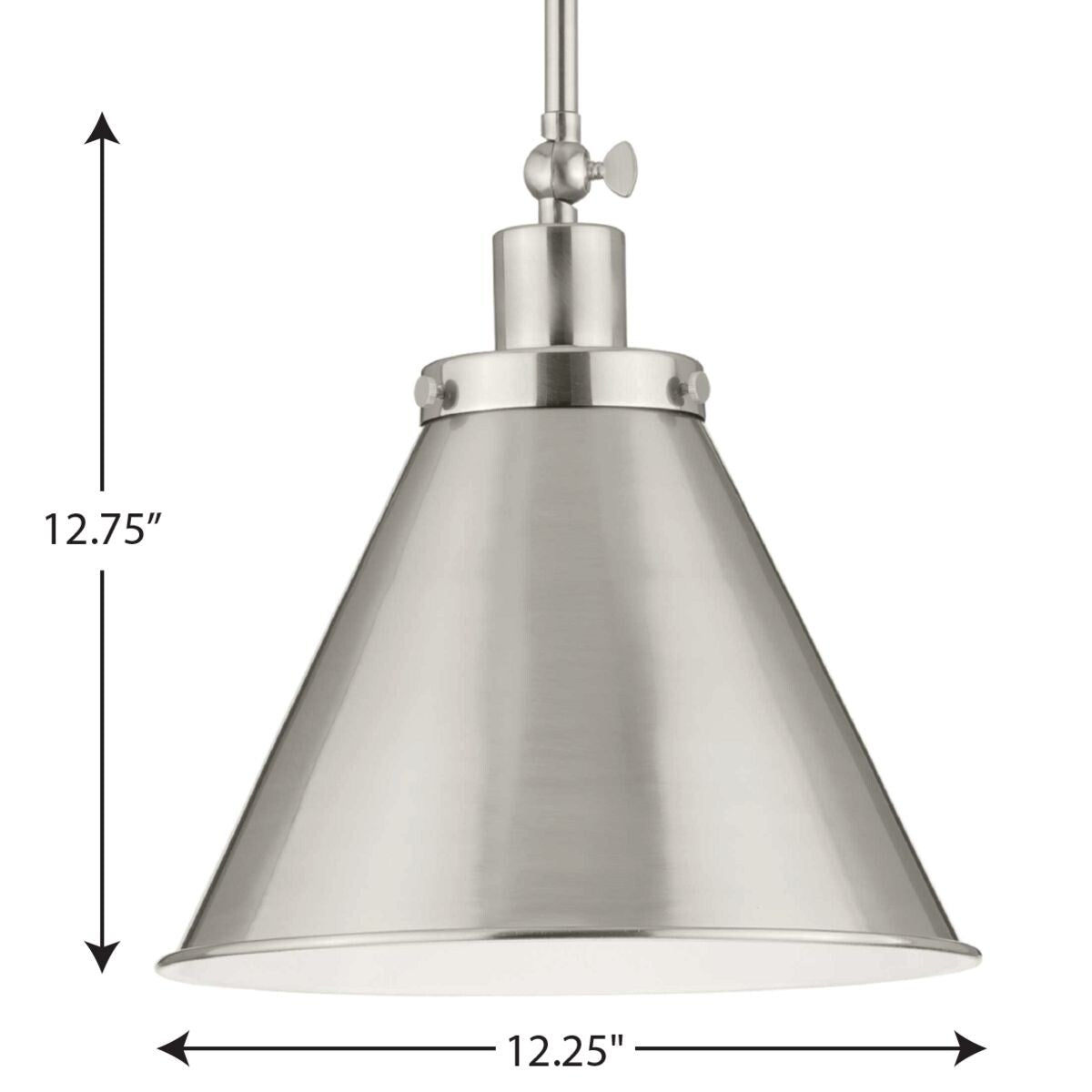 Hinton Collection One-Light Brushed Nickel Hanging Vintage Style Hanging Pendant Light - 12.25 in x 12.25 in x 12.75 in