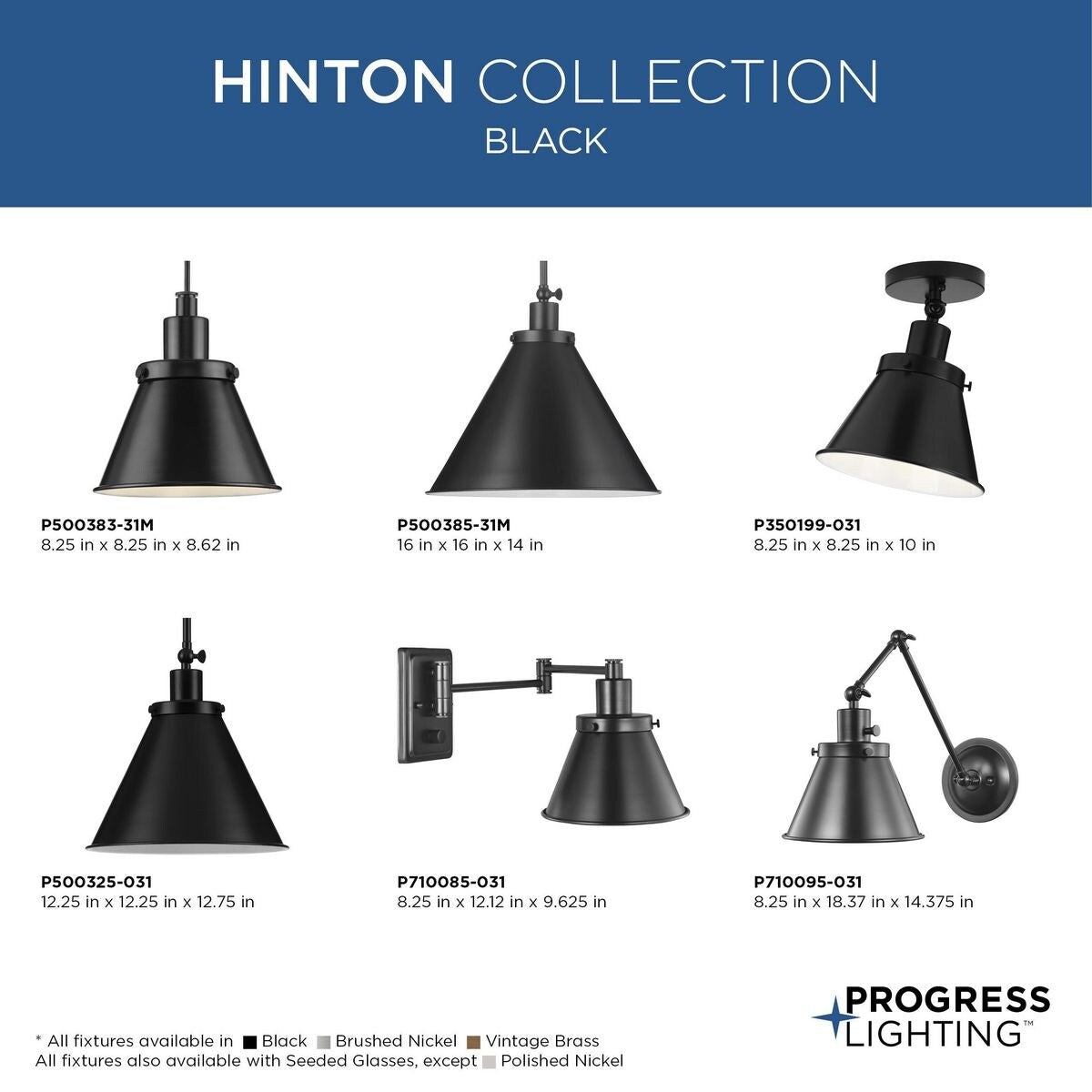 Hinton Collection One-Light Matte Black Modern Farmhouse Pendant - 8.25 in x 8.25 in x 8.62 in