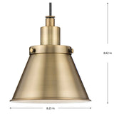 Hinton Collection One-Light Vintage Brass Modern Farmhouse Pendant - 8.25 in x 8.25 in x 8.62 in