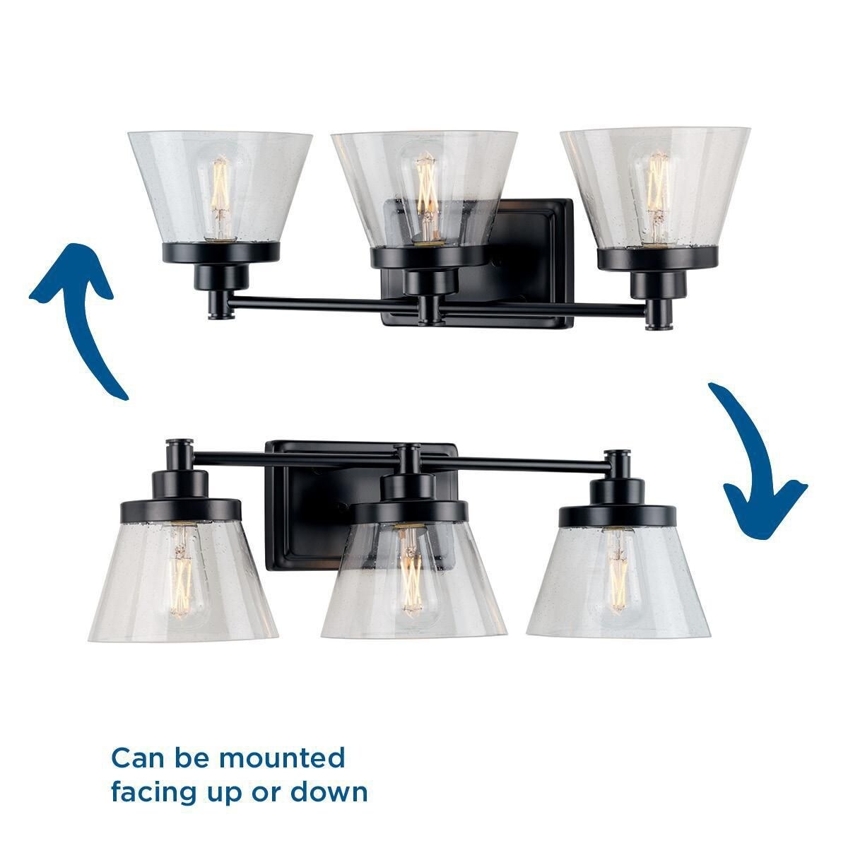 Hinton Collection Three-Light Matte Black Clear Seeded Glass Farmhouse Bath Vanity Light - 24.5 in x 7.12 in x 7.75 in