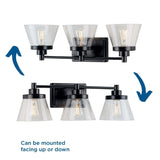 Hinton Collection Three-Light Matte Black Clear Seeded Glass Farmhouse Bath Vanity Light - 24.5 in x 7.12 in x 7.75 in