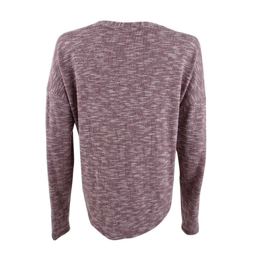 Hippie Rose Women's Cozy Button-Front Top (L, Zinfandel/Ivory Marled)