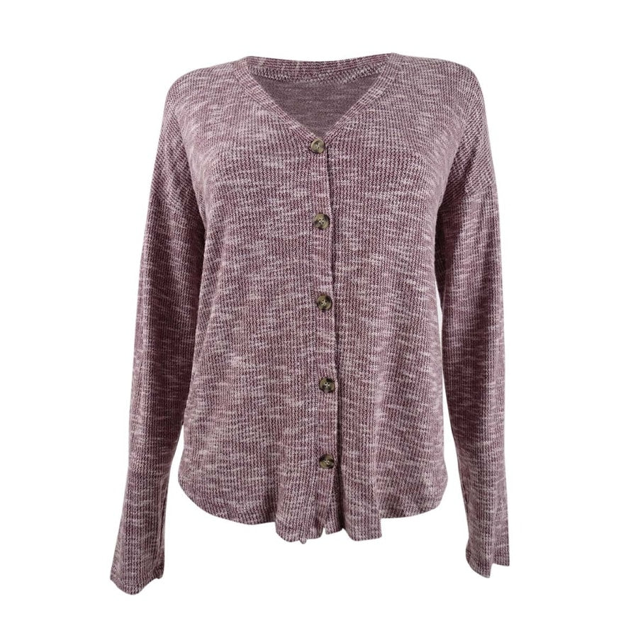 Hippie Rose Women's Cozy Button-Front Top (L, Zinfandel/Ivory Marled)