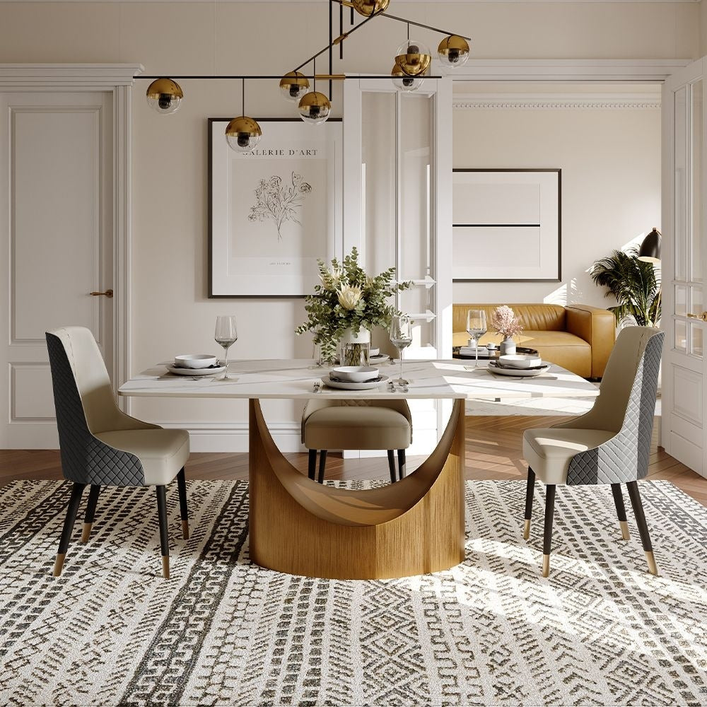 Hobart Modern Minimalist Dining Table Set with Rectangular Matte Sinte