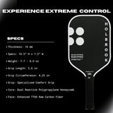 Holbrook Mav Pro 2.0, T700 3K Carbon Fiber Pickleball Paddle, Black