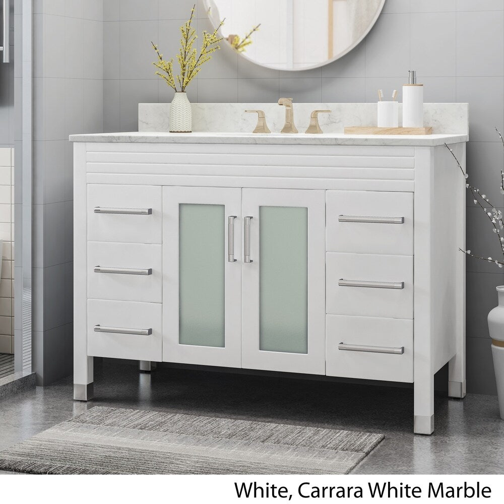 Holdame Contemporary 48" Wood Single Sink Bathroom Vanity with Carrera Marble Top by Christopher Knight Home