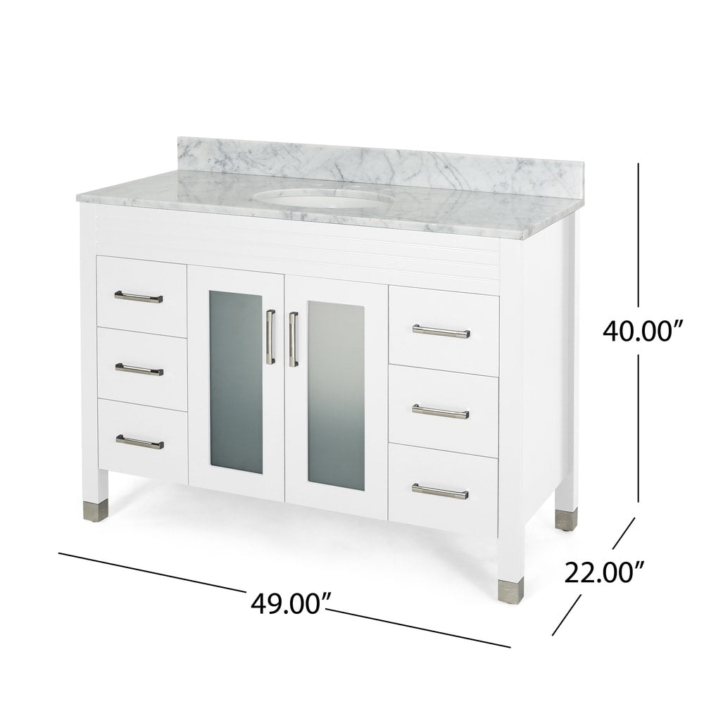 Holdame Contemporary 48" Wood Single Sink Bathroom Vanity with Carrera Marble Top by Christopher Knight Home