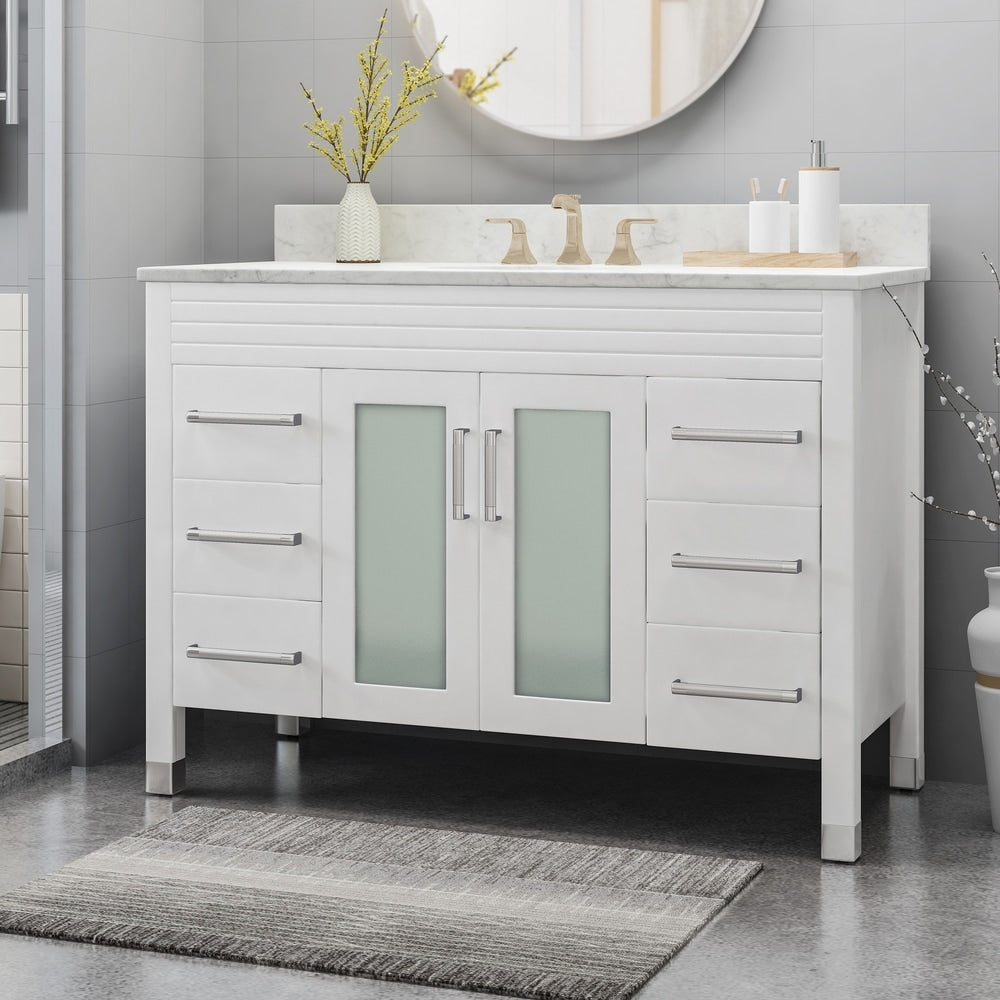 Holdame Contemporary 48" Wood Single Sink Bathroom Vanity with Carrera Marble Top by Christopher Knight Home