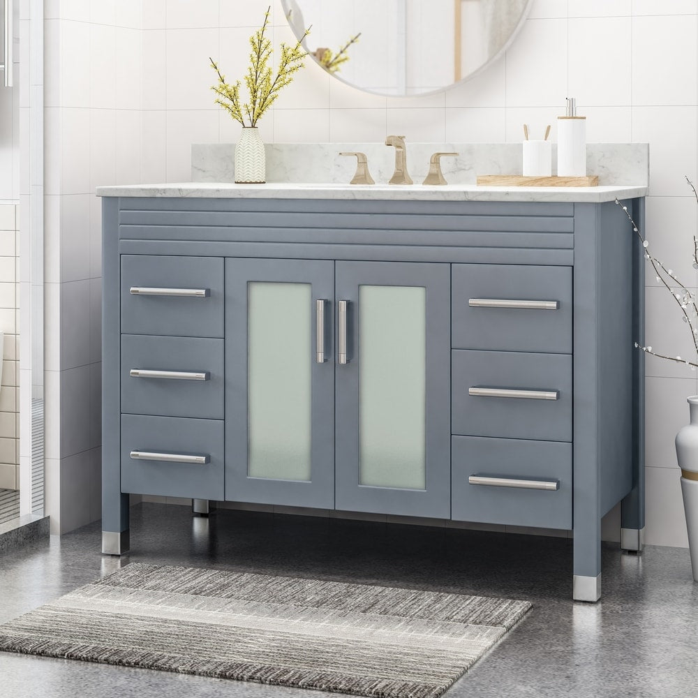 Holdame Contemporary 48" Wood Single Sink Bathroom Vanity with Carrera Marble Top by Christopher Knight Home