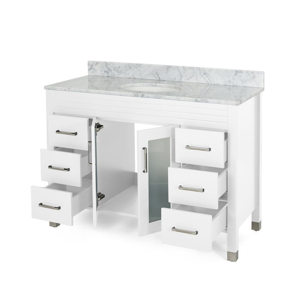 Holdame Contemporary 48" Wood Single Sink Bathroom Vanity with Carrera Marble Top by Christopher Knight Home