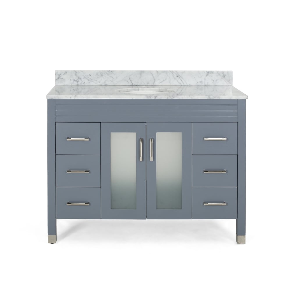 Holdame Contemporary 48" Wood Single Sink Bathroom Vanity with Carrera Marble Top by Christopher Knight Home