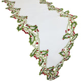 Holiday Holly Embroidered Cutwork Table Runner, 15 by 54-Inch, Green