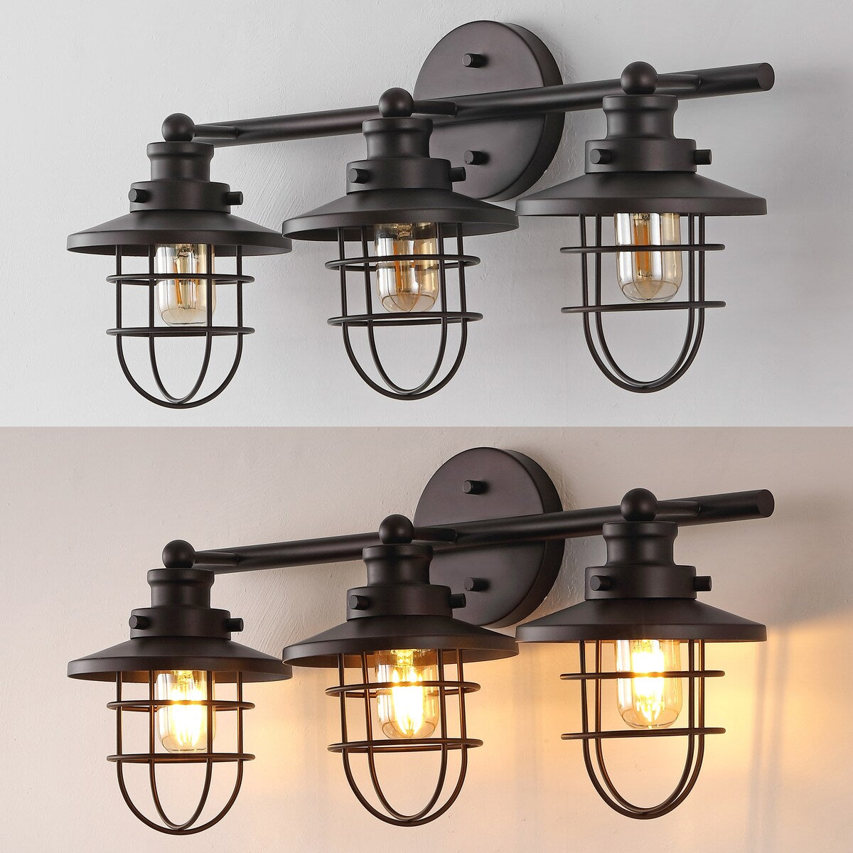 Hollis 24" 3-Light Industrial Farmhouse Vanity Light with Bathroom Hardware Accessory Set, (5-Piece) by JONATHAN Y