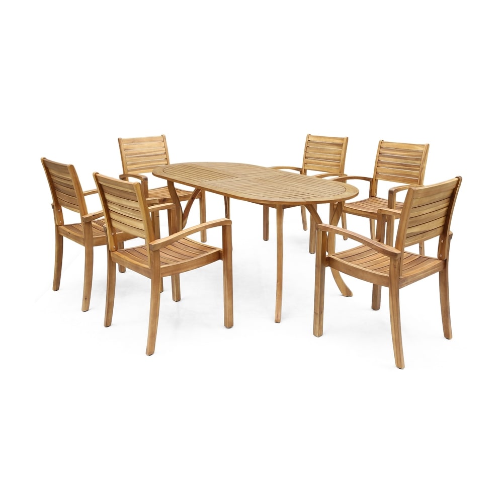 Holloway Outdoor 6-Seater Oval Acacia Wood Dining Set by Christopher Knight Home