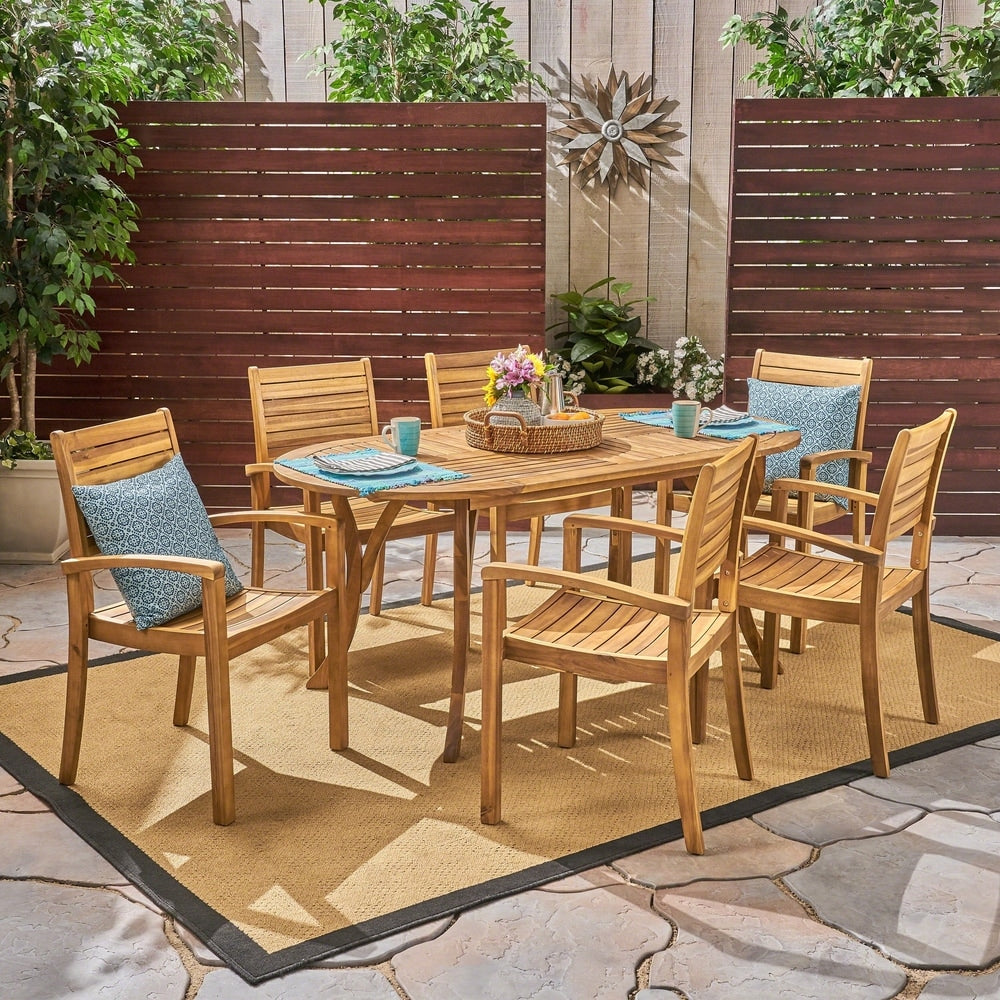 Holloway Outdoor 6-Seater Oval Acacia Wood Dining Set by Christopher Knight Home