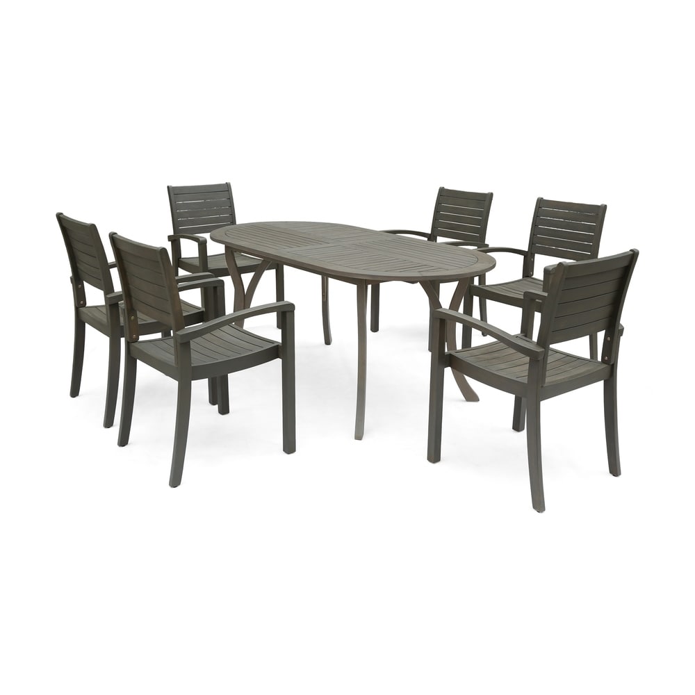Holloway Outdoor 6-Seater Oval Acacia Wood Dining Set by Christopher Knight Home