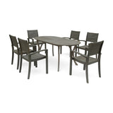 Holloway Outdoor 6-Seater Oval Acacia Wood Dining Set by Christopher Knight Home