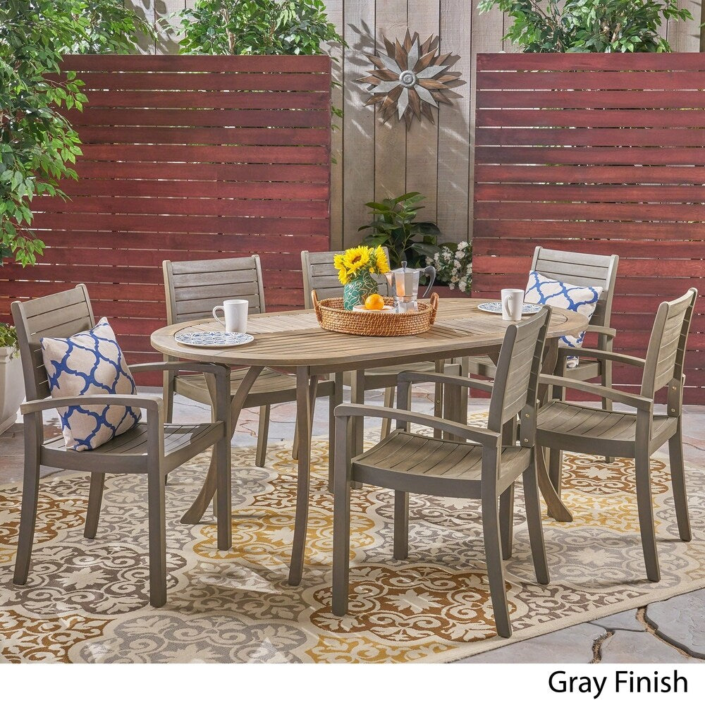 Holloway Outdoor 6-Seater Oval Acacia Wood Dining Set by Christopher Knight Home