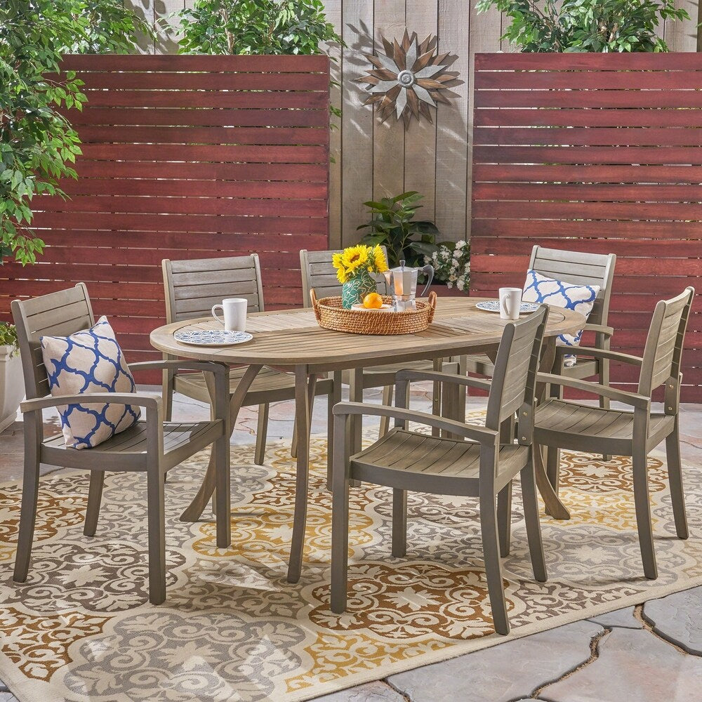 Holloway Outdoor 6-Seater Oval Acacia Wood Dining Set by Christopher Knight Home