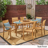 Holloway Outdoor 6-Seater Oval Acacia Wood Dining Set by Christopher Knight Home