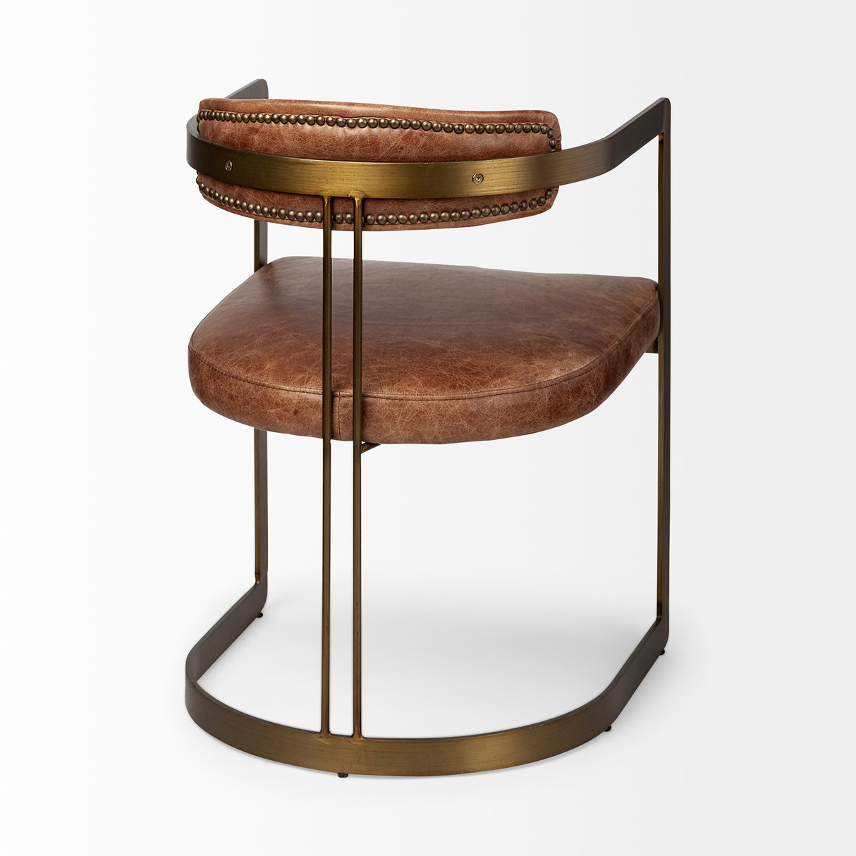 Brown Leather Seat With Gold Iron Frame Dining Chair Brown Leather Seat With Gold Iron Frame Dining Chair