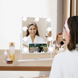 Hollywood Vanity Mirror with Lights 9 Dimmable Bulbs Wireless Charger Speaker Makeup Mirror with Smart Touch Control