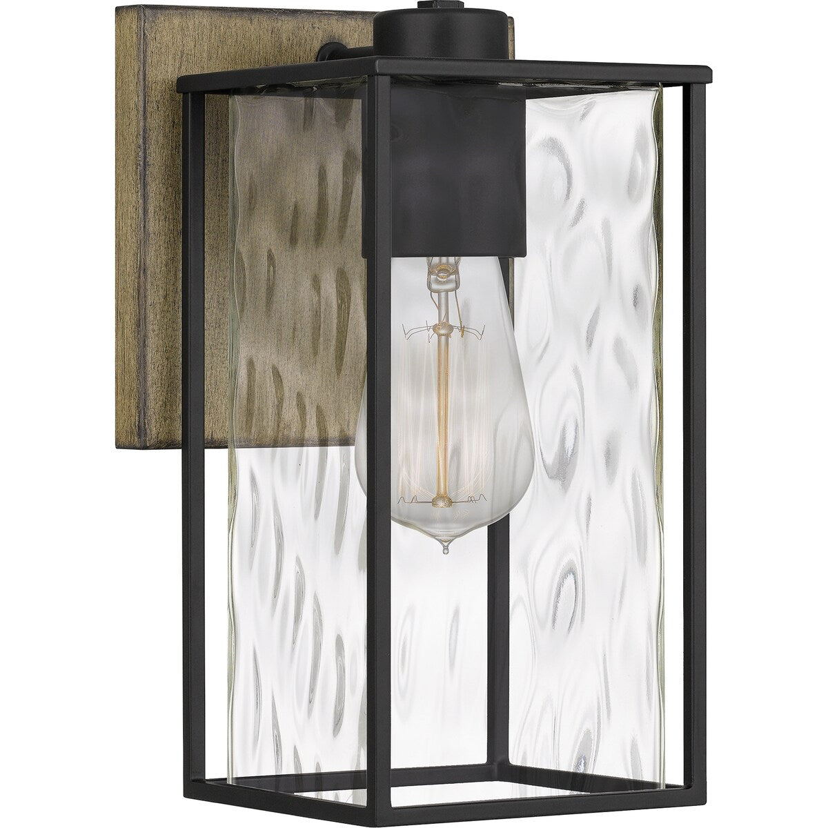 Holsten 1-Light Matte Black Wall Sconce with Clear Hammered Glass - Matte Black