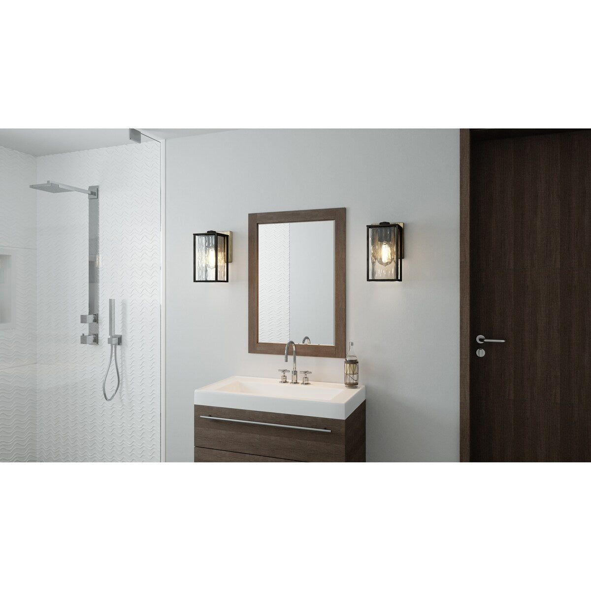 Holsten 1-Light Matte Black Wall Sconce with Clear Hammered Glass - Matte Black