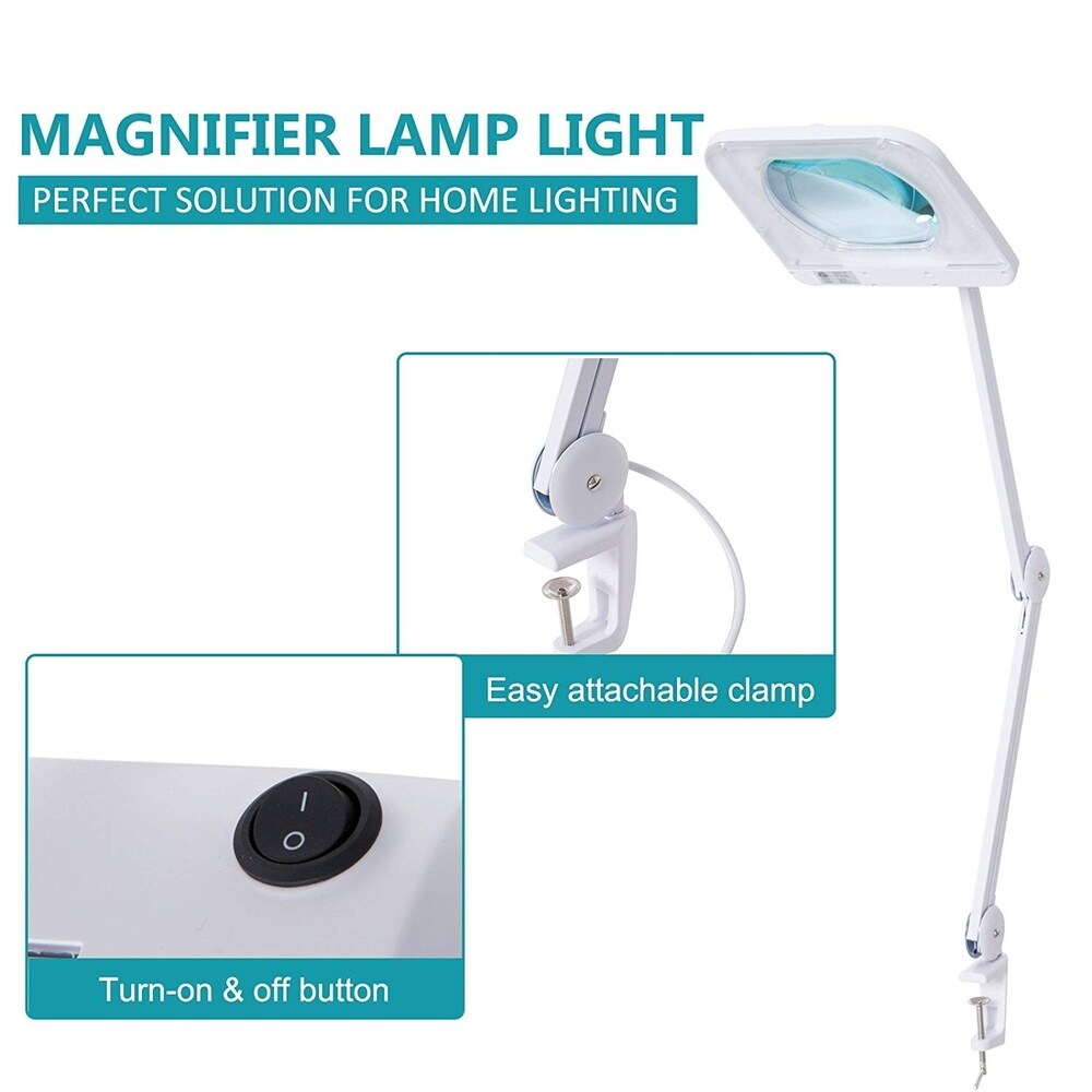 HomCom 3 Diopter 9W LED Illuminated Adjustable Magnifying Clamp On Desk Lamp - White