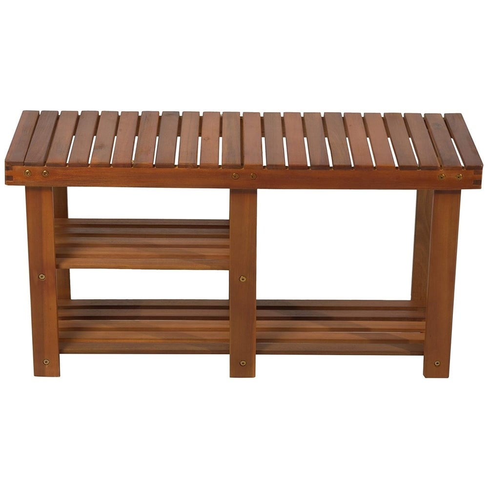 HomCom 3-Tier Acacia Wood Rustic Country Entryway Bench With Shoe Storage