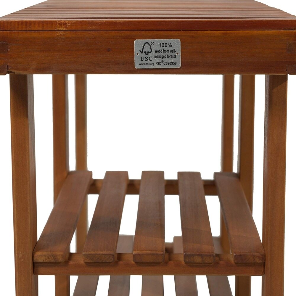 HomCom 3-Tier Acacia Wood Rustic Country Entryway Bench With Shoe Storage