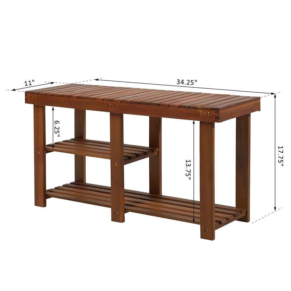 HomCom 3-Tier Acacia Wood Rustic Country Entryway Bench With Shoe Storage