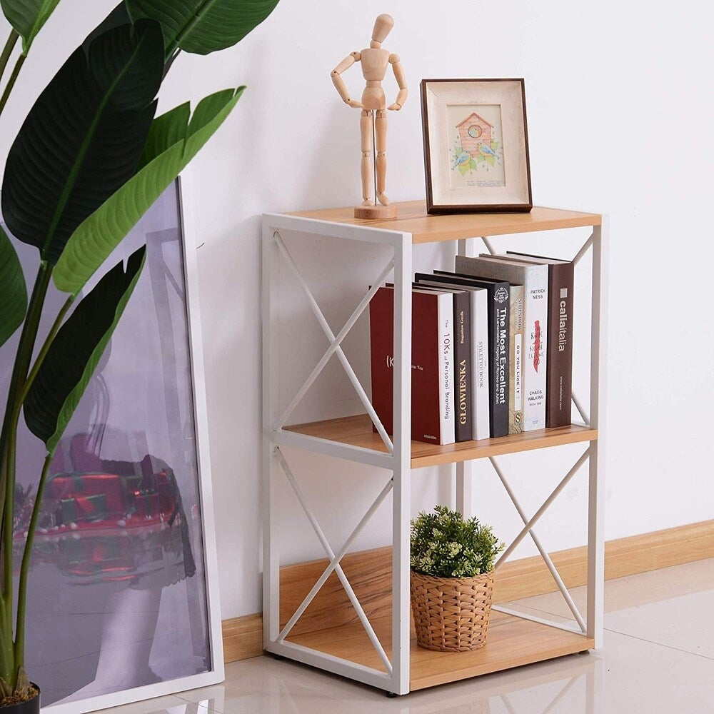 HomCom 3 Tier Wood X-Frame End Table
