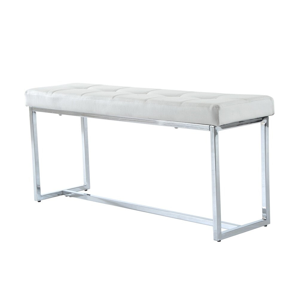 HomCom 39" Contemporary Tufted PU Leather Chrome Base Entryway Bench