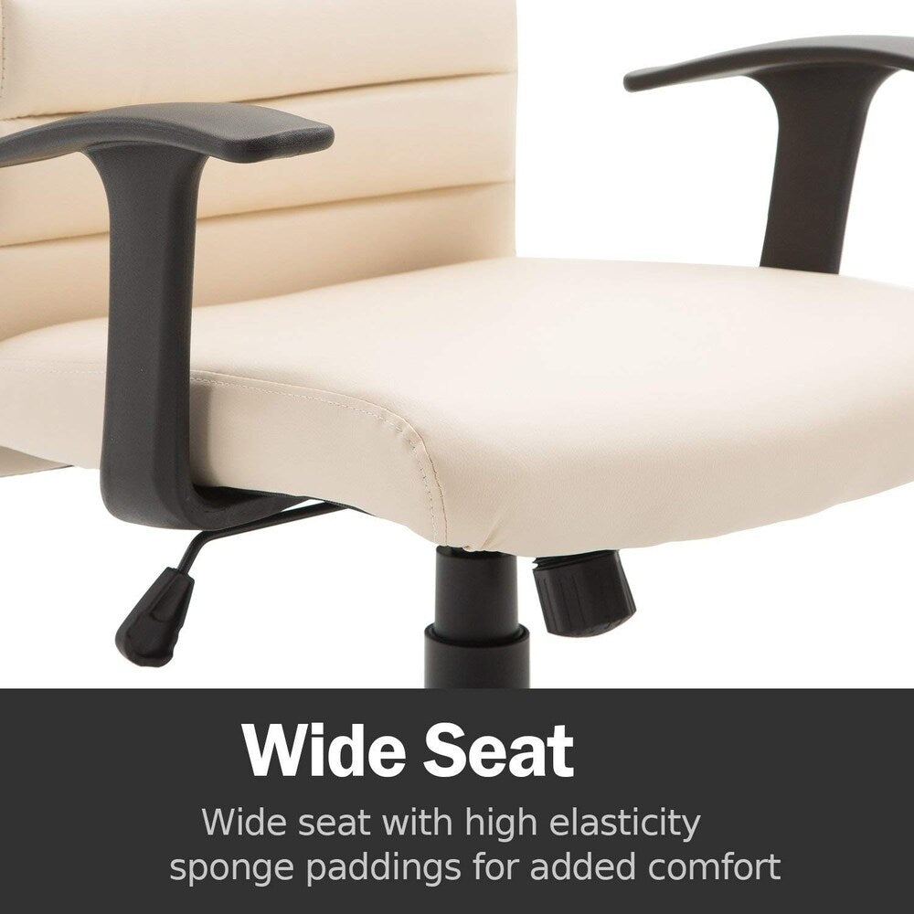HomCom Ergonomic Desktop Computer Chair with Lumbar Support and Arms - Cream White