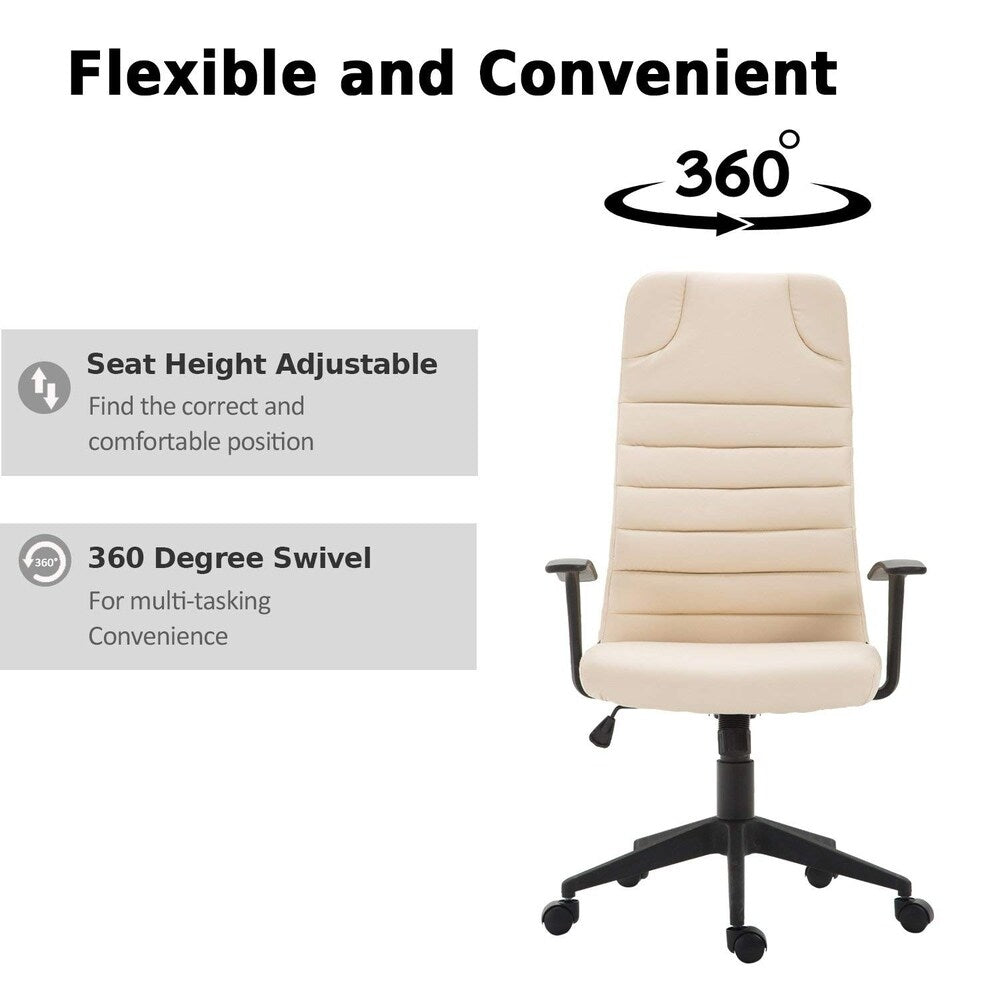 HomCom Ergonomic Desktop Computer Chair with Lumbar Support and Arms - Cream White