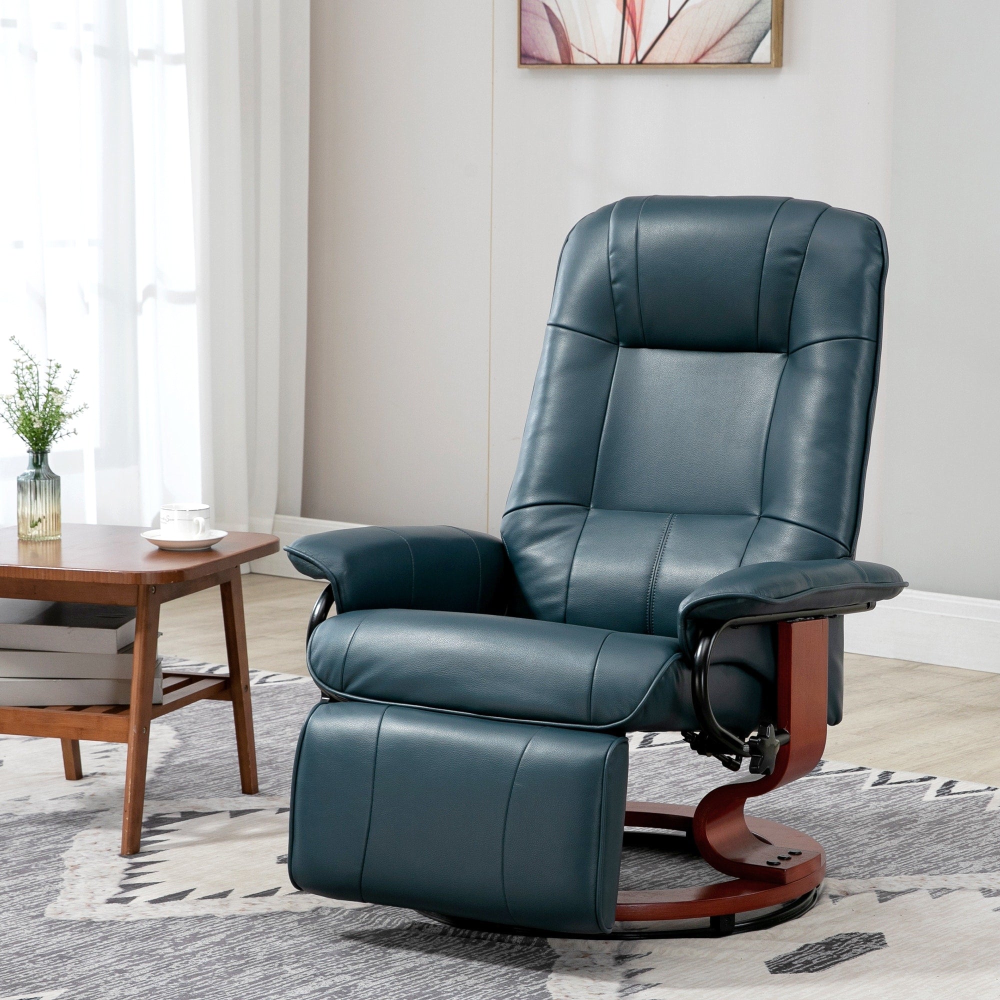 HomCom Faux Leather Adjustable Manual Swivel Base Recliner Chair with Overstock