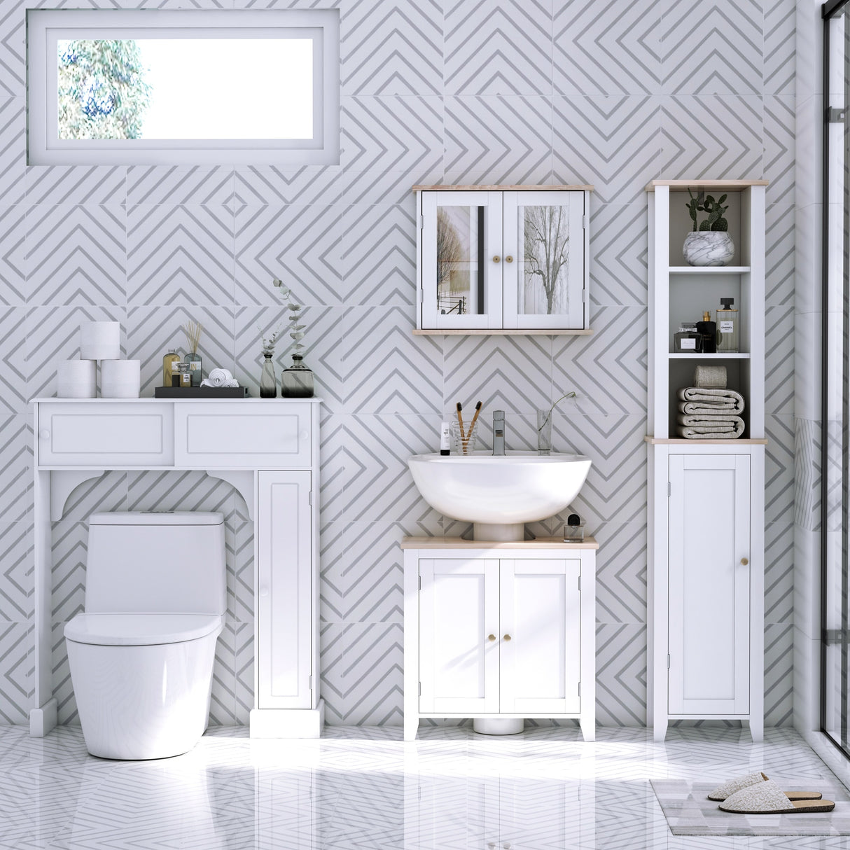 HomCom Freestanding Over Toilet Bathroom Storage Cabinet - White - 35*9*41