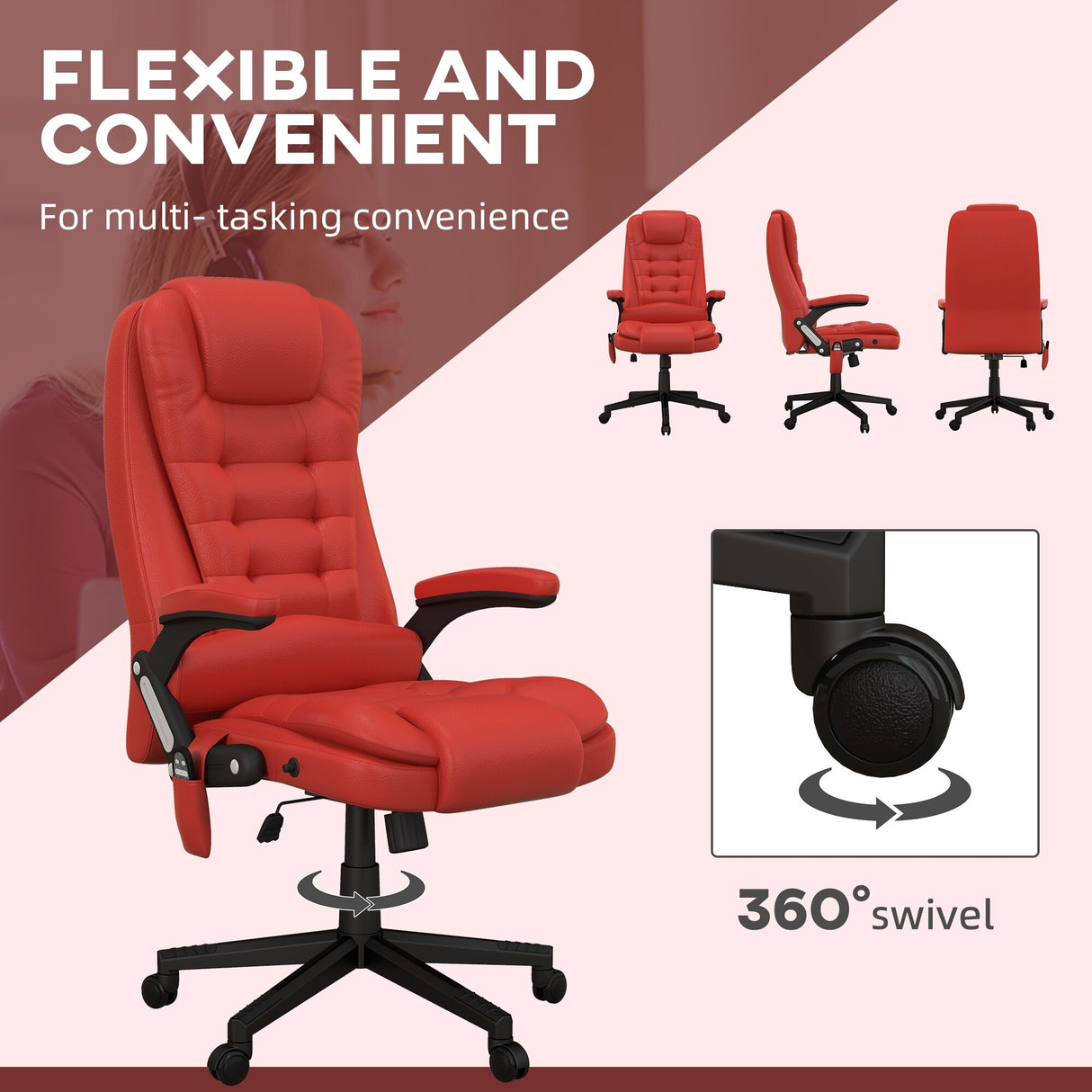 HomCom High Back Executive Massage Office Chair: Faux Leather, Heated, Reclining, 6 Point Vibration