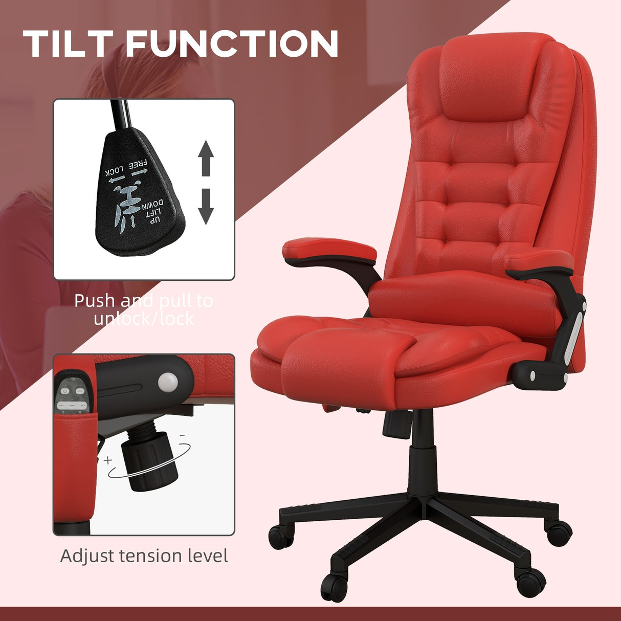 HomCom High Back Executive Massage Office Chair: Faux Leather, Heated, Reclining, 6 Point Vibration
