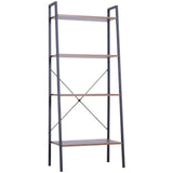 HomCom Wood Metal 4 Tier Retro Industrial Ladder Style Bookshelf