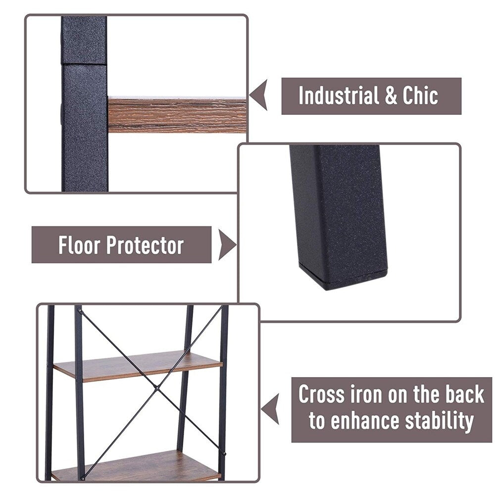 HomCom Wood Metal 4 Tier Retro Industrial Ladder Style Bookshelf