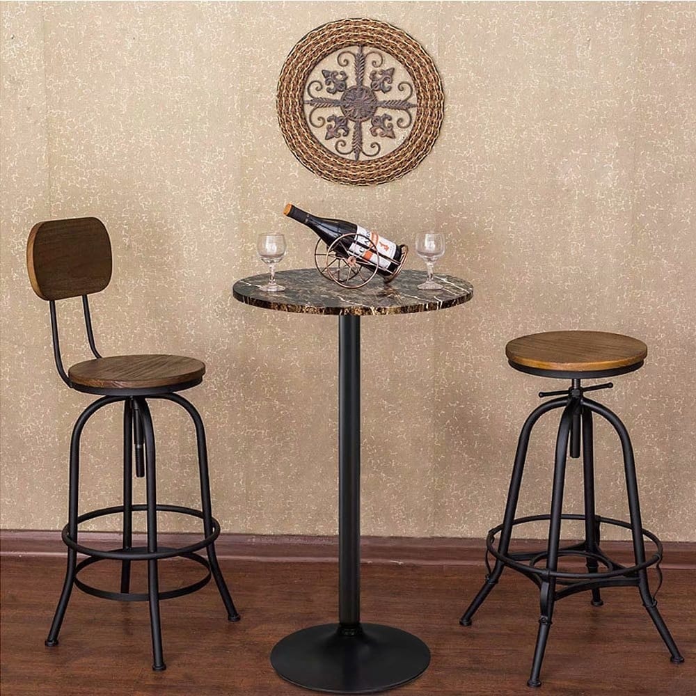 Homall Bistro Pub Table Round Bar Height Cocktail Table Metal Base MDF Top Obsidian Table with Black Leg 23.8inch Top - N/A