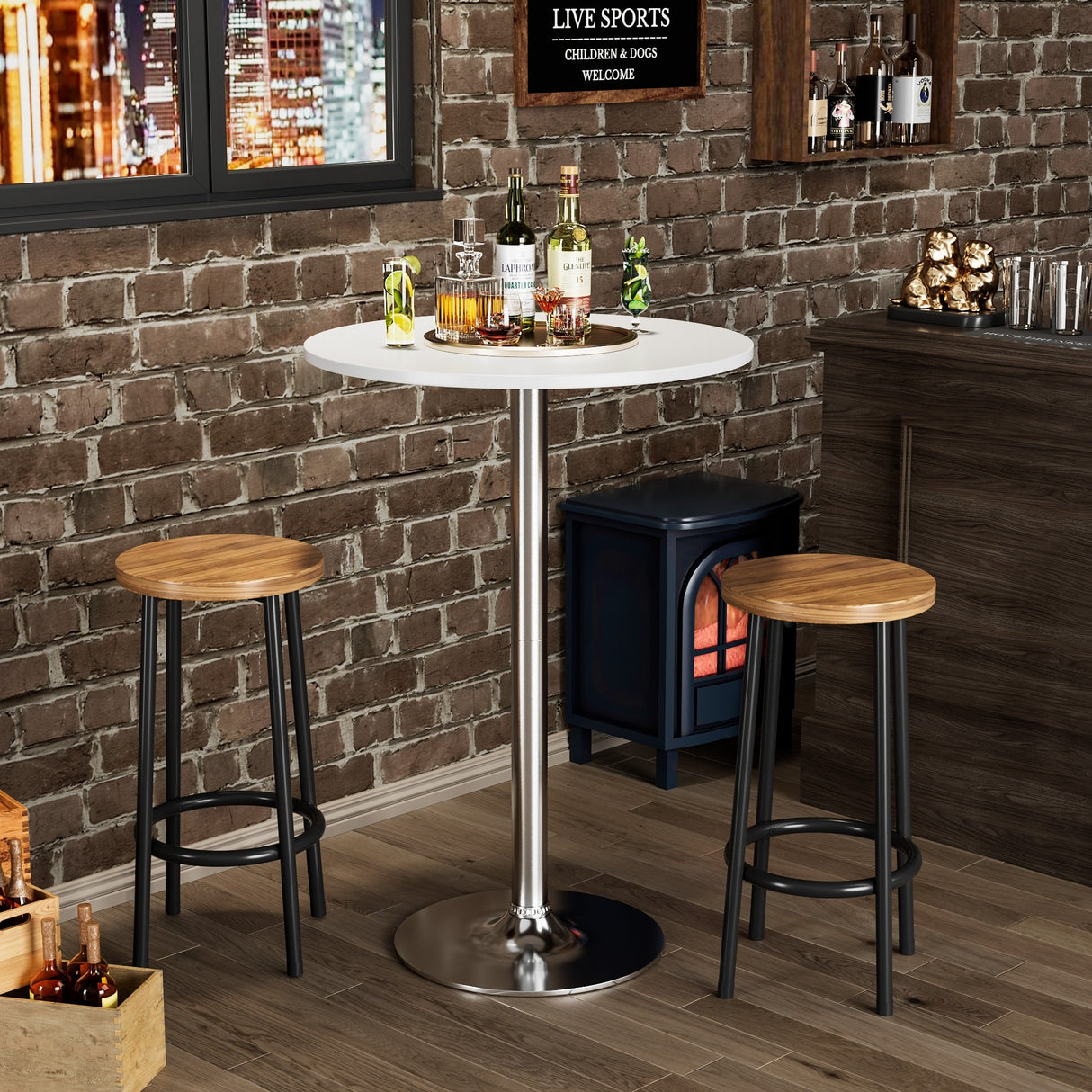 Homall Bistro Pub Table Round Bar Height Cocktail Table Metal Base MDF Top Obsidian Table with Black Leg 23.8inch Top - N/A