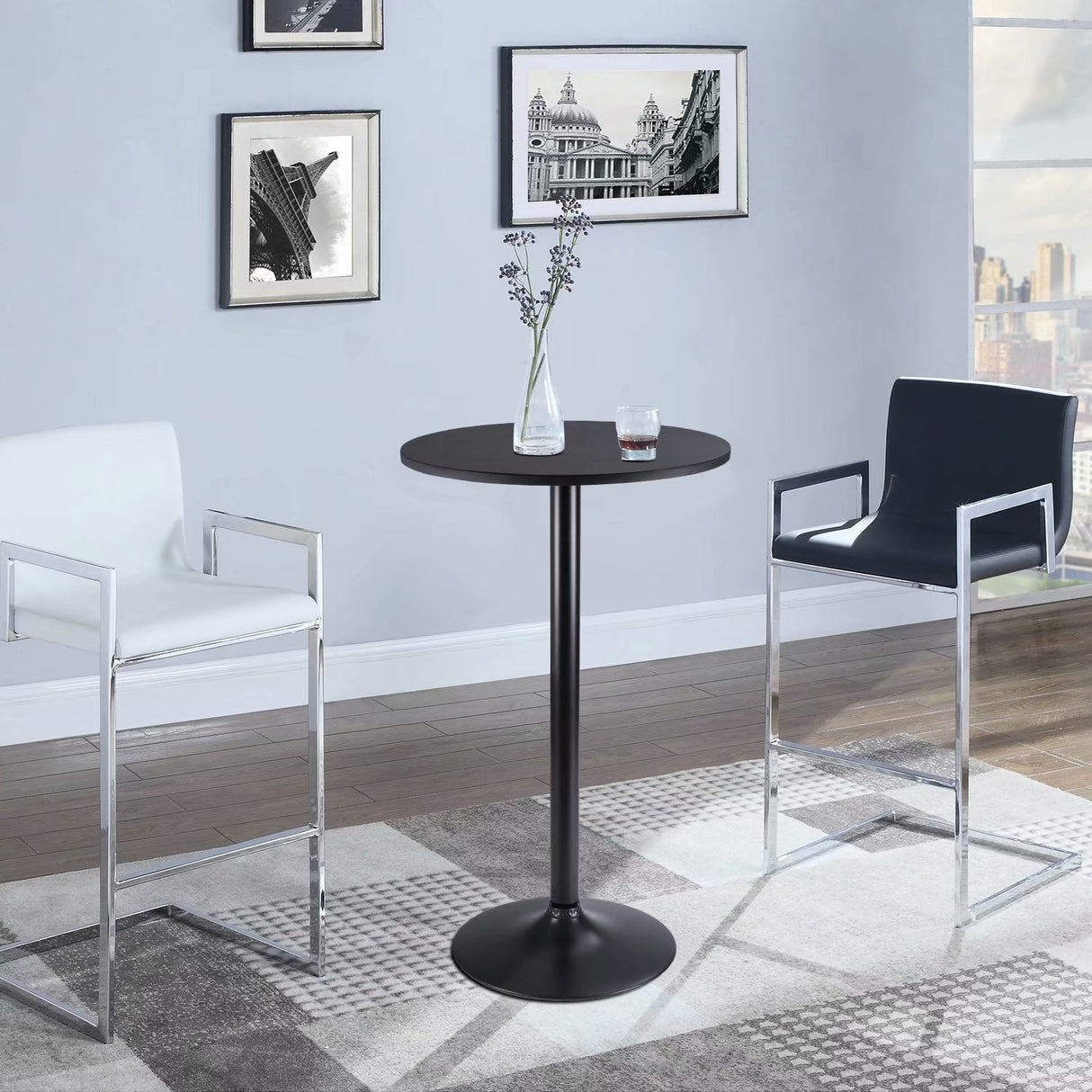Homall Bistro Pub Table Round Bar Height Cocktail Table Metal Base MDF Top Obsidian Table with Black Leg 23.8inch Top - N/A
