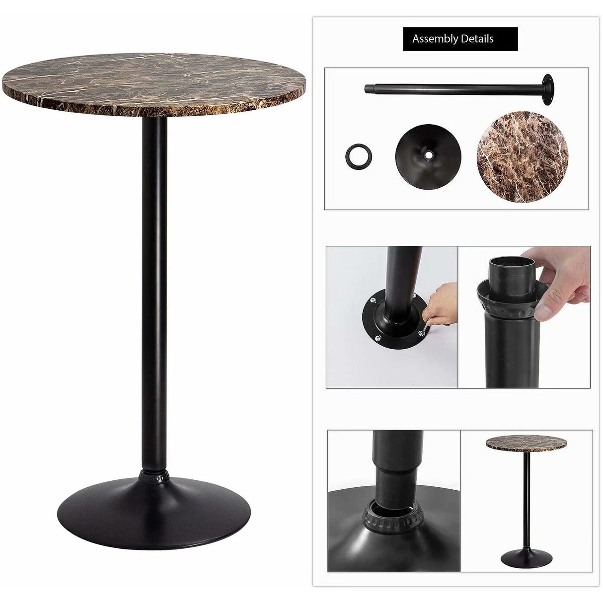 Homall Bistro Pub Table Round Bar Height Cocktail Table Metal Base MDF Top Obsidian Table with Black Leg 23.8inch Top - N/A