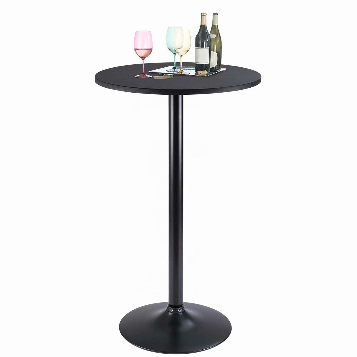 Homall Bistro Pub Table Round Bar Height Cocktail Table Metal Base MDF Top Obsidian Table with Black Leg 23.8inch Top - N/A